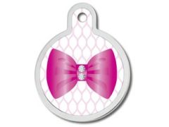 ID Tag - Circle Pink Bow With Crystal
