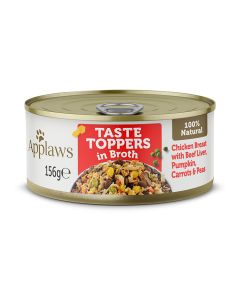 Applaws Taste Toppers in Broth Chicken with Beef Wet Dog Food 156g Tin
